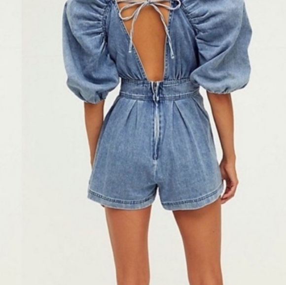 Free People Greta dark wash Denim romper - Picture 4 of 13